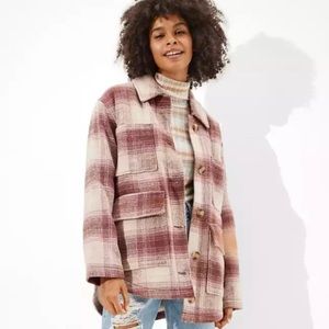 American Eagle Plaid Jacket with Sherpa Lining